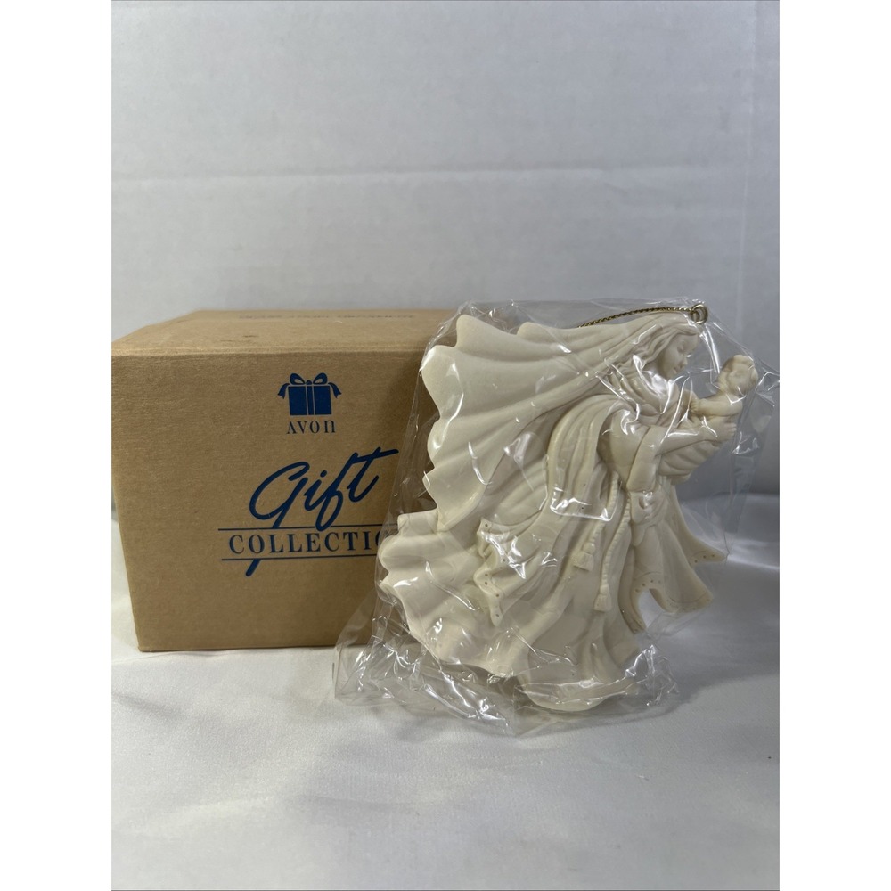 Avon Gift Collection Vintage Cream Stoneware Angel Baby Christmas Tree Ornament